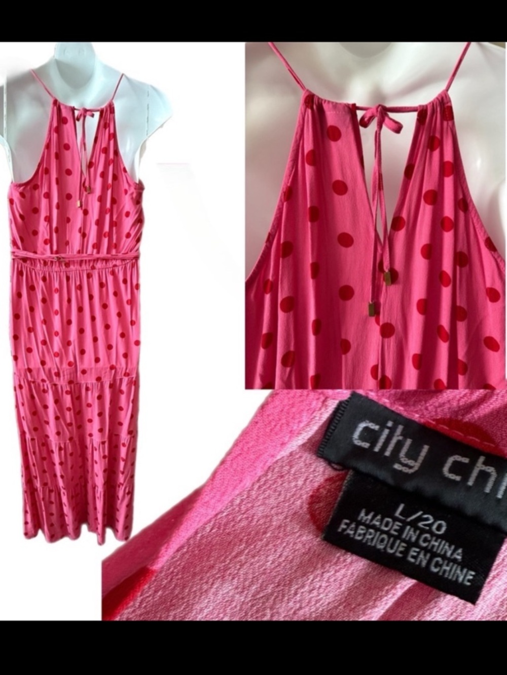 City Chic Plus Size Pink Polka Dot Maxi Dress w Belt Sz 20 - Picture 6 of 17
